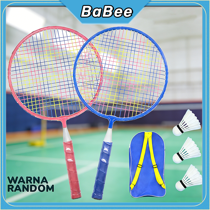 Babee Toy Set Raket Badminton Anak 2pcs Handgrip Spons Tas Raket dan Kok Nilon/Anak Kecil Ringan Mud