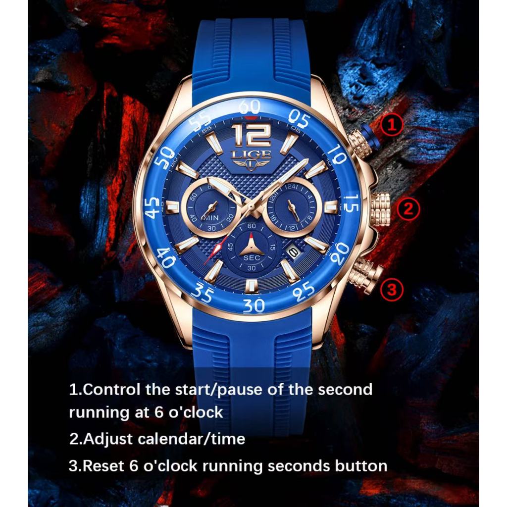 LIGE/Liger new quartz watch men's waterproof watch multifunctional chronograph