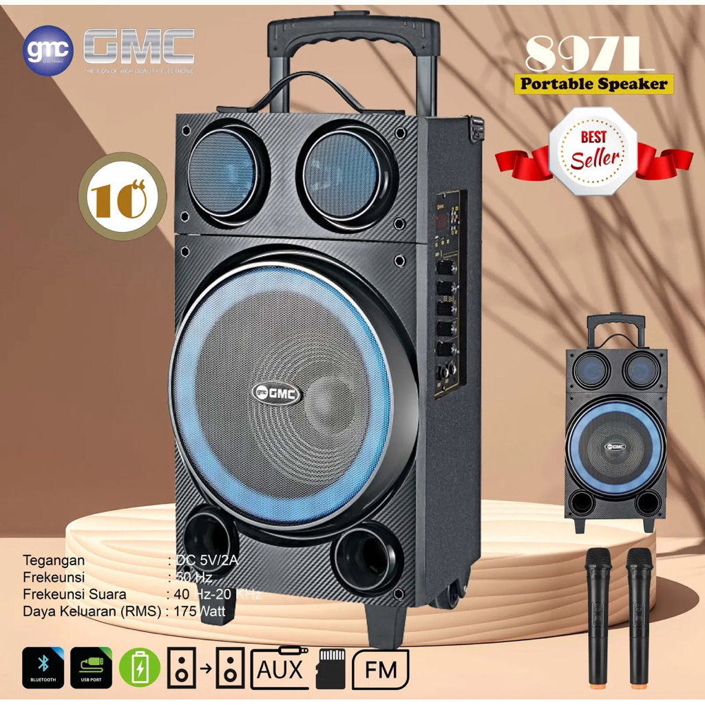 SPEAKER BLUETOOTH GMC 897L PLUS 2 MIC WIRELESS - SPEAKER PORTABLE GMC 897L DAPAT 2 MIC - SPEAKER AKT