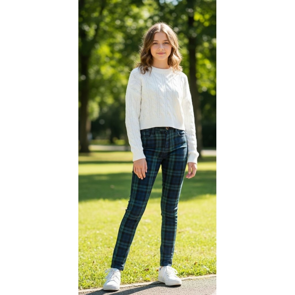 celana anak perempuan tanggung celana Tartan anak