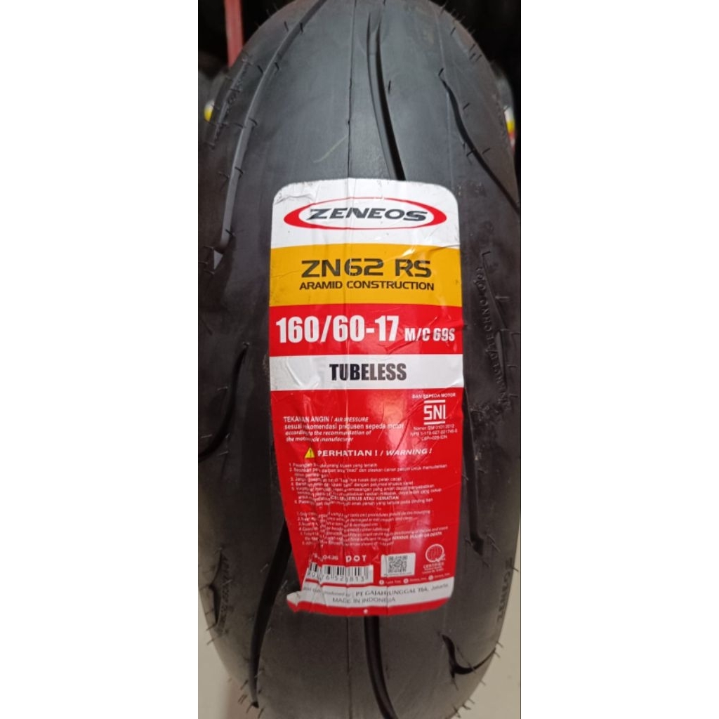 BAN LUAR TUBELES ZENEOS ZN 62 160/60-17 ZN62 RS BAN BELAKANG MOTOR NINJA 250/CBR250/MT 25/R15 V3 ZEN