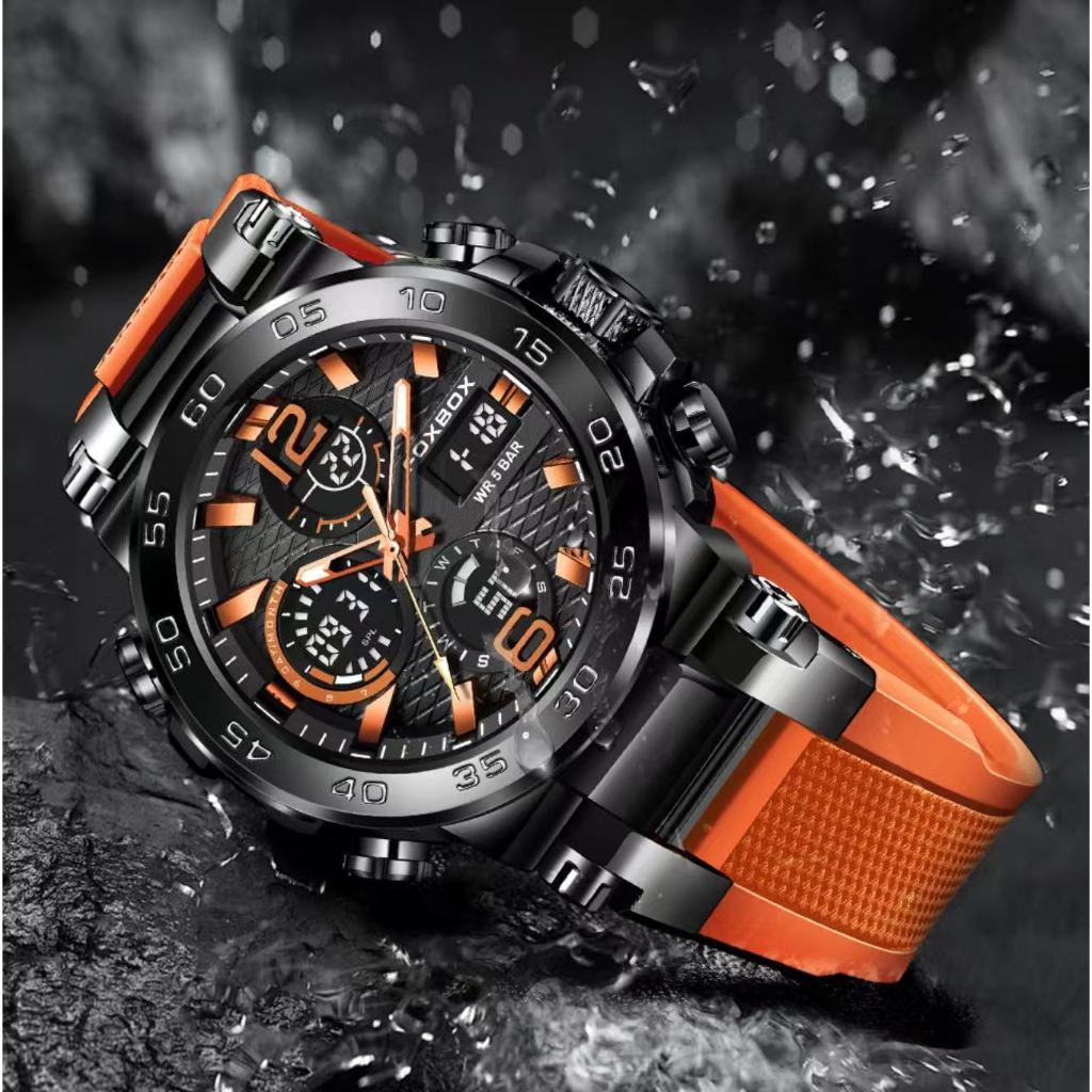 FOXBOX/LIGE New Multi functional Fashion Sports Watch Waterproof Night Light Dual Display Electronic