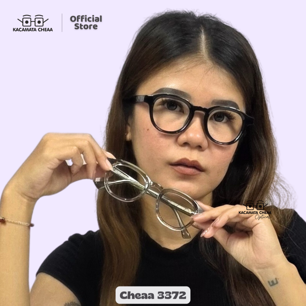 Kacamata BlueRay PhotoChromic AntiRadiasi - CHEAA 3372- Normal Minus Plus Pria Wanita Bulat Plastik