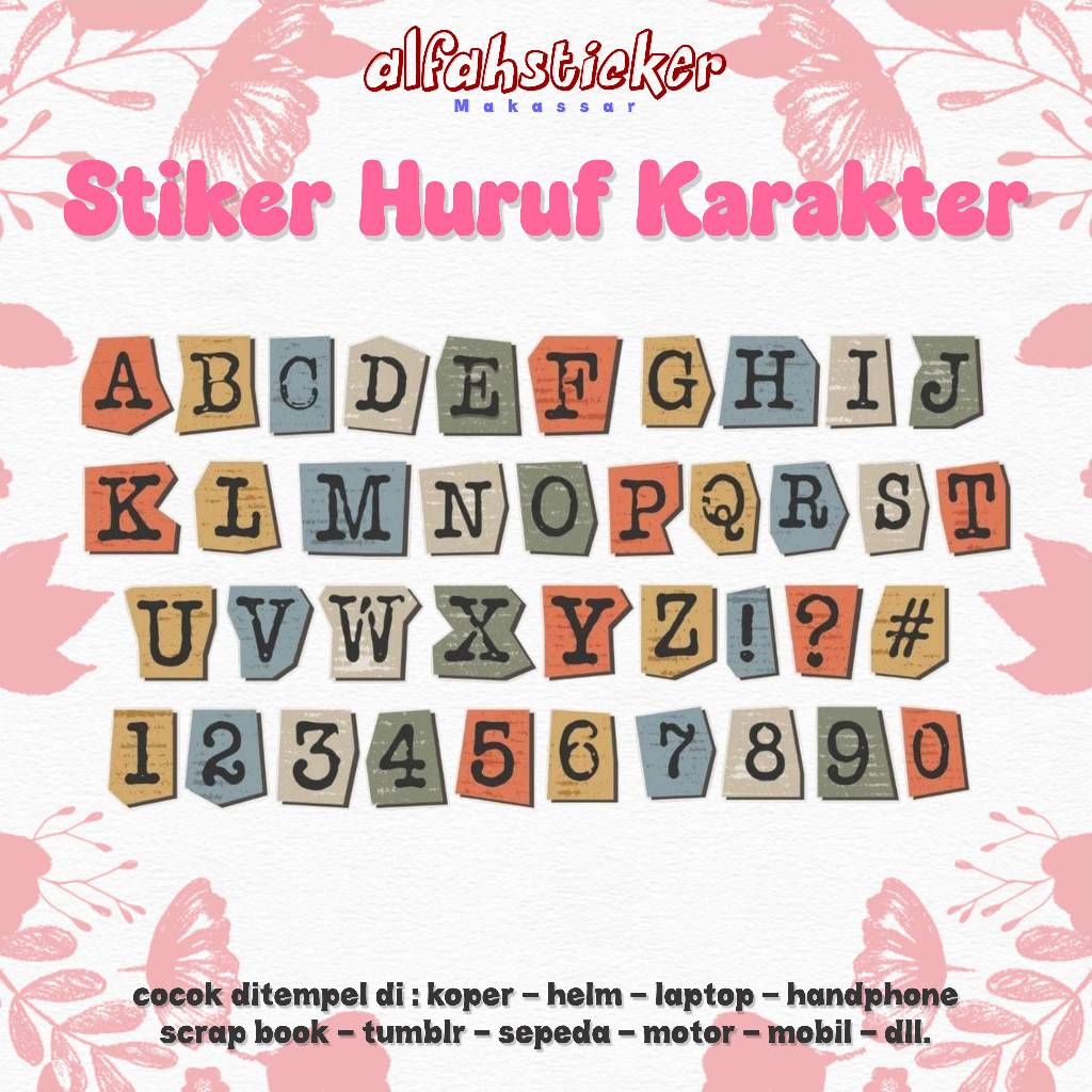 Stiker Aesthetic - Dekorasi Buku, tumblr, helm ALFABET - Motif Retro Alpabet