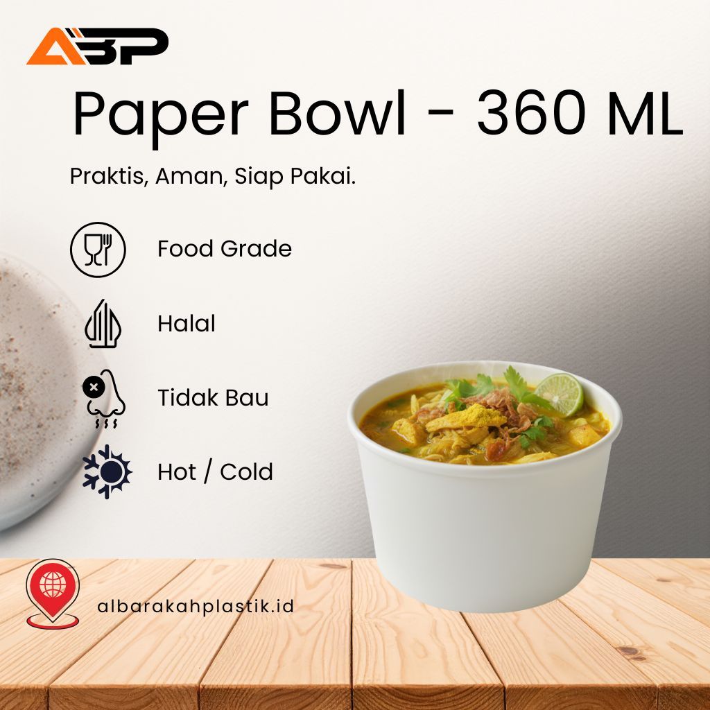 Premium Paper Bowl White [360ml] - Mangkok Kertas Disposable / Rice Bowl / Soup Bowl - Anti-Bocor (F