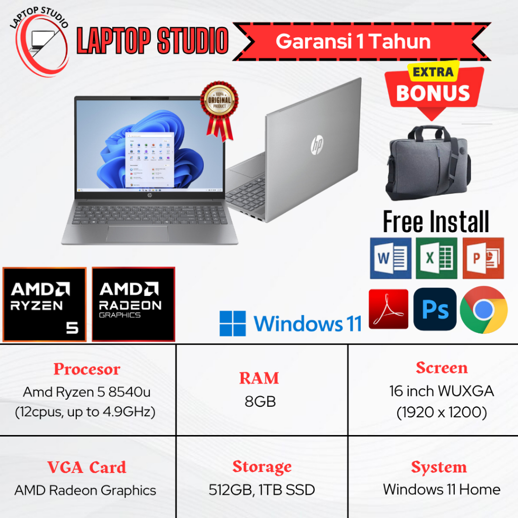Laptop Baru HP Paviliion  Amd Ryzen 7 5700u | Amd Ryzen 7 8840u SSD Grey Blue