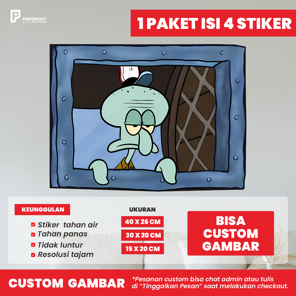 Stiker jendela krusty krab SQUIDWARD cemberut vinyl wall decoration
