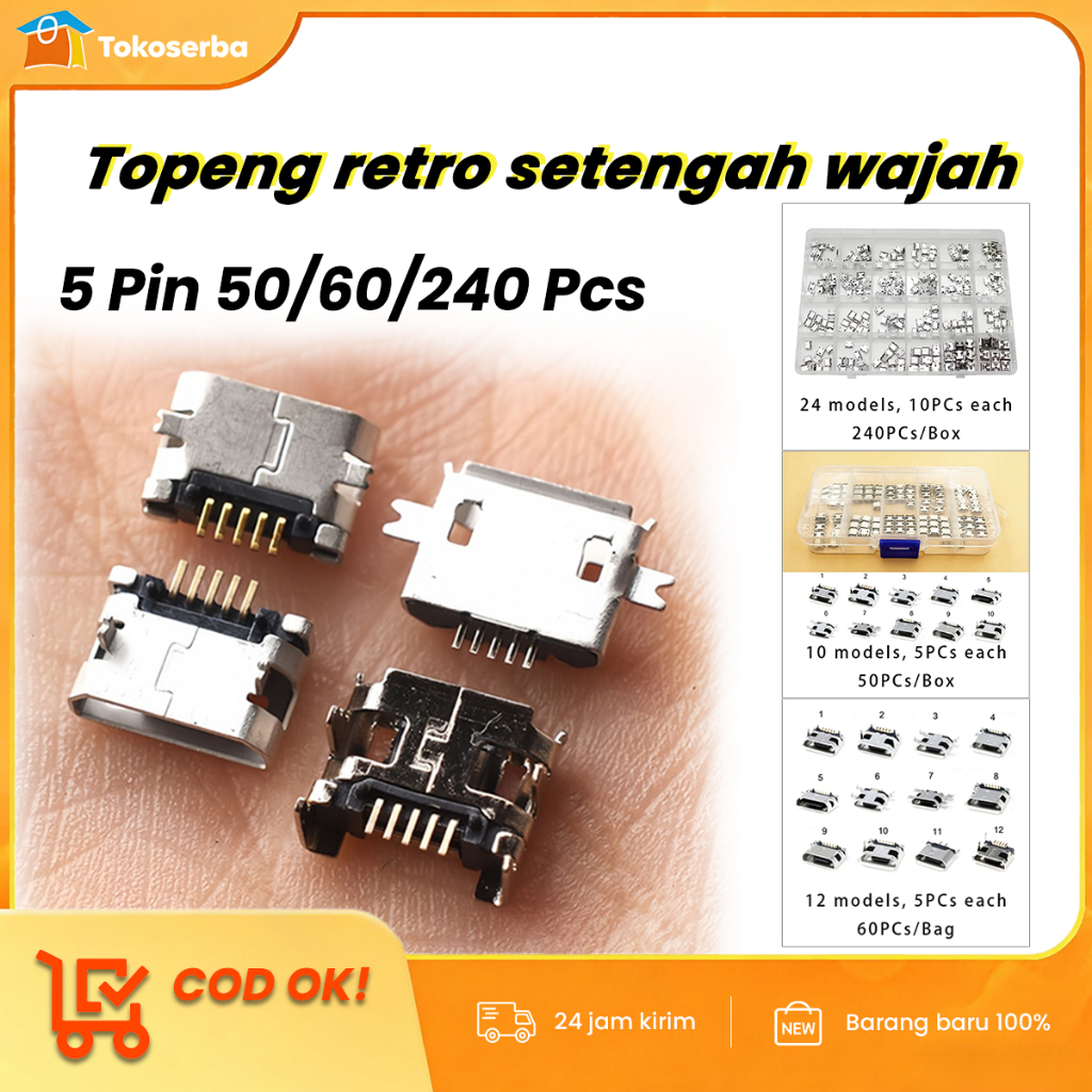 5 Pin Konektor Cas Universal /Konektor Charger 240 Pcs/Connector Charger Ces /Micro Usb Female Socke