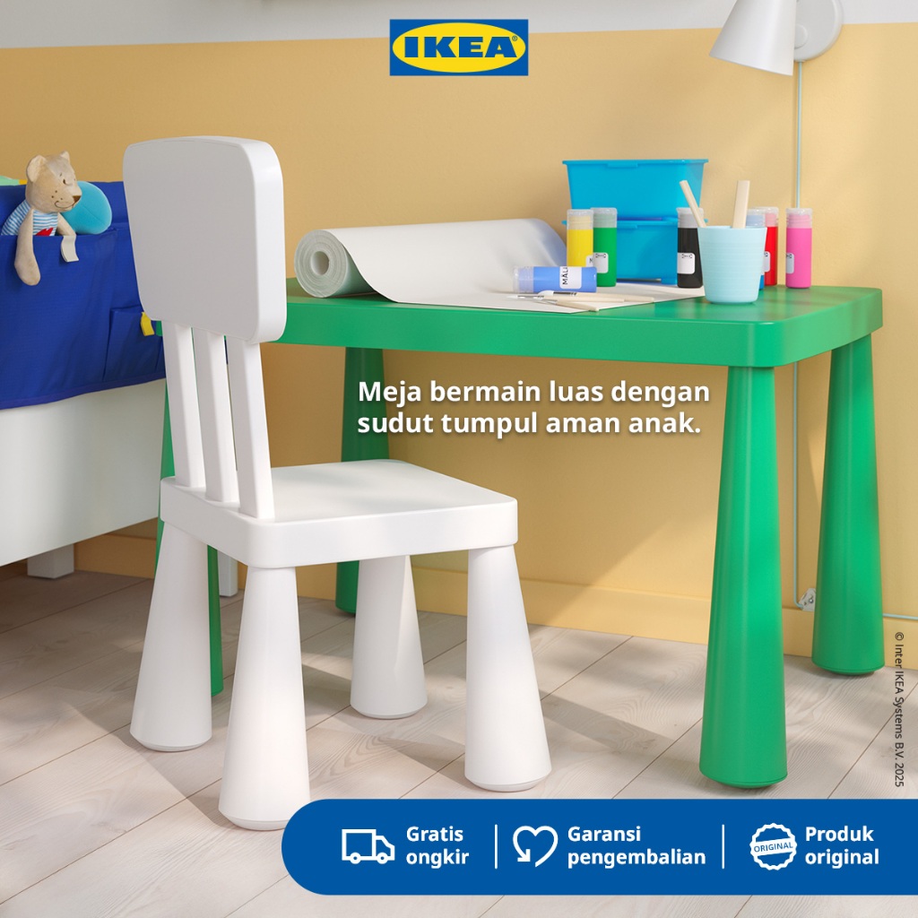 IKEA MAMMUT Meja Belajar Kecil Anak Dalam/Luar Ruangan Hijau Terang 77x55cm