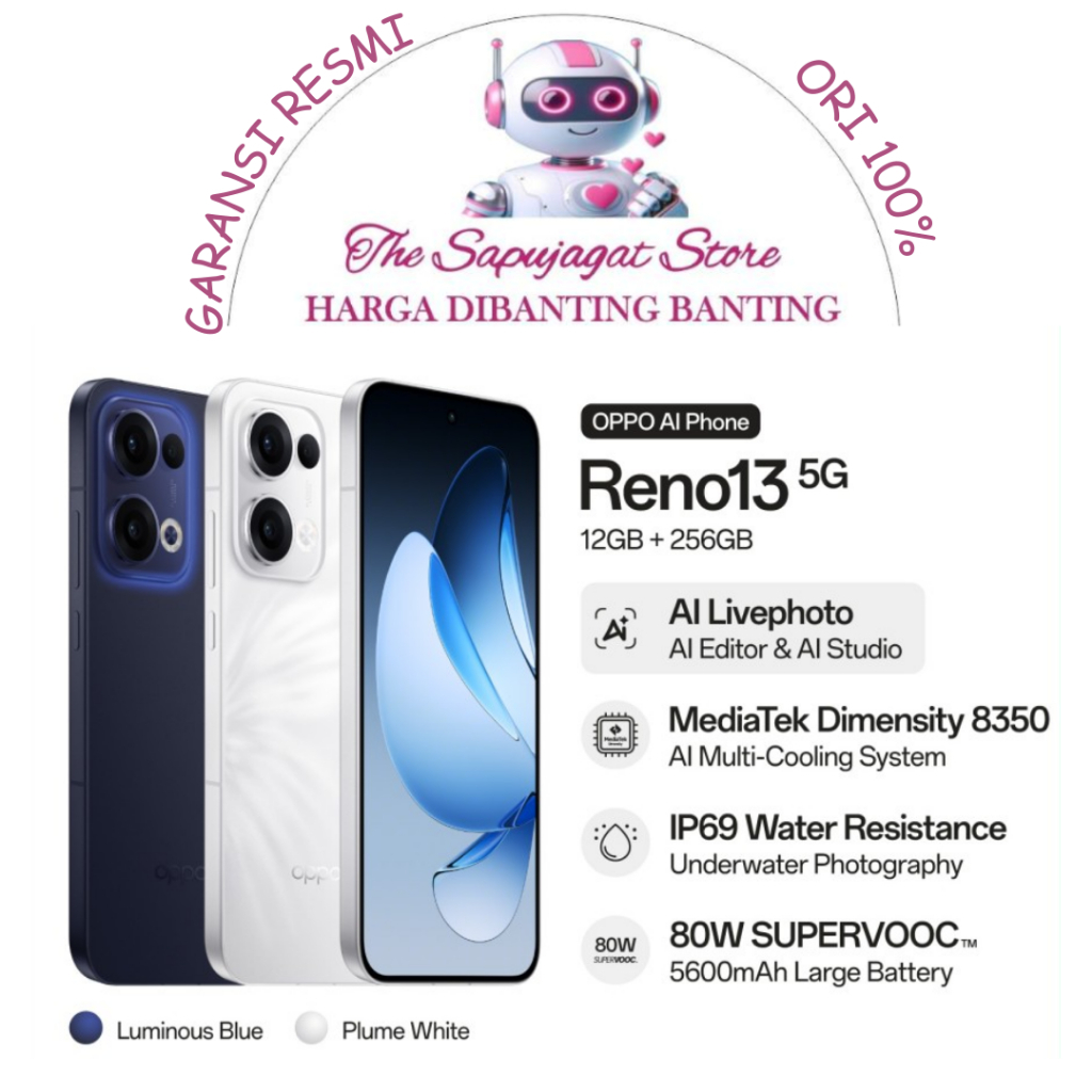 Oppo Reno 13 5G 12/256 New Garansi Resmi Promo Bandung