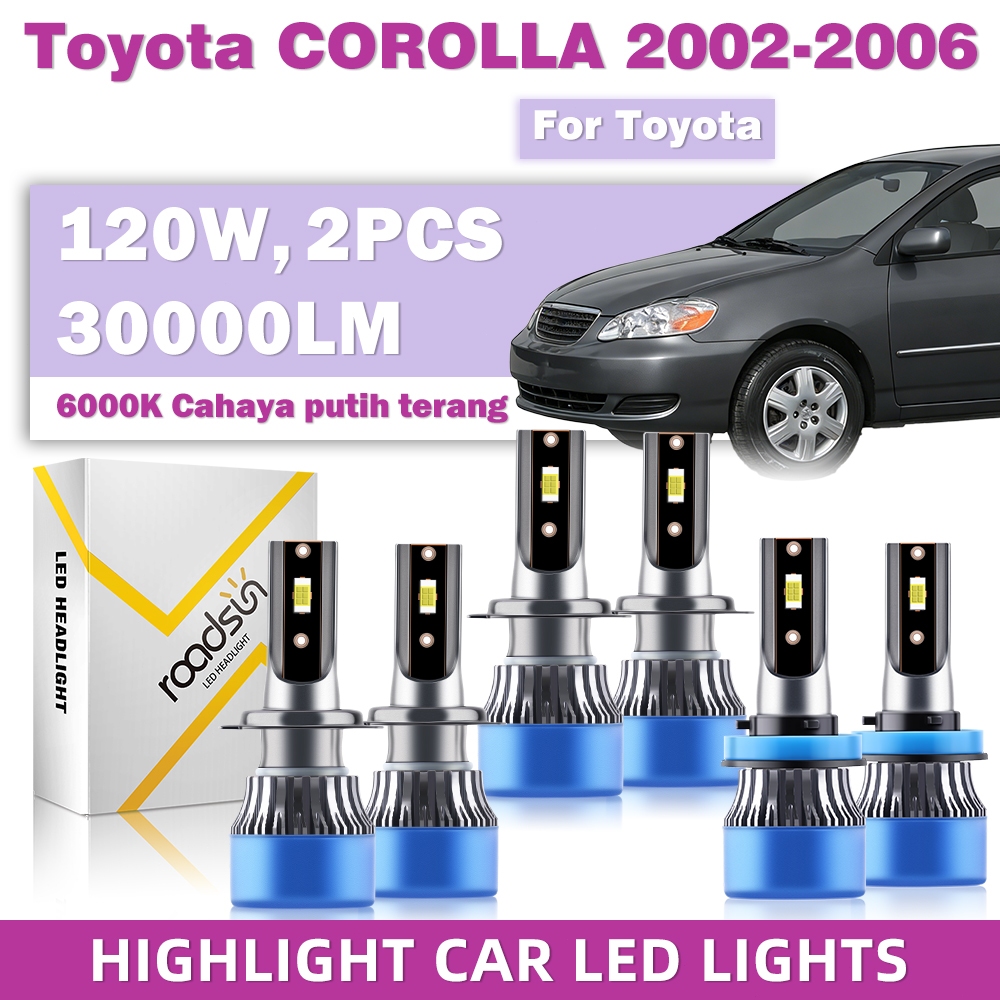 Lampu Depan Mobil LED ROADSUN H7 dan H11 untuk Toyota Corolla 2002-2006 (untuk lampu jauh, lampu dek