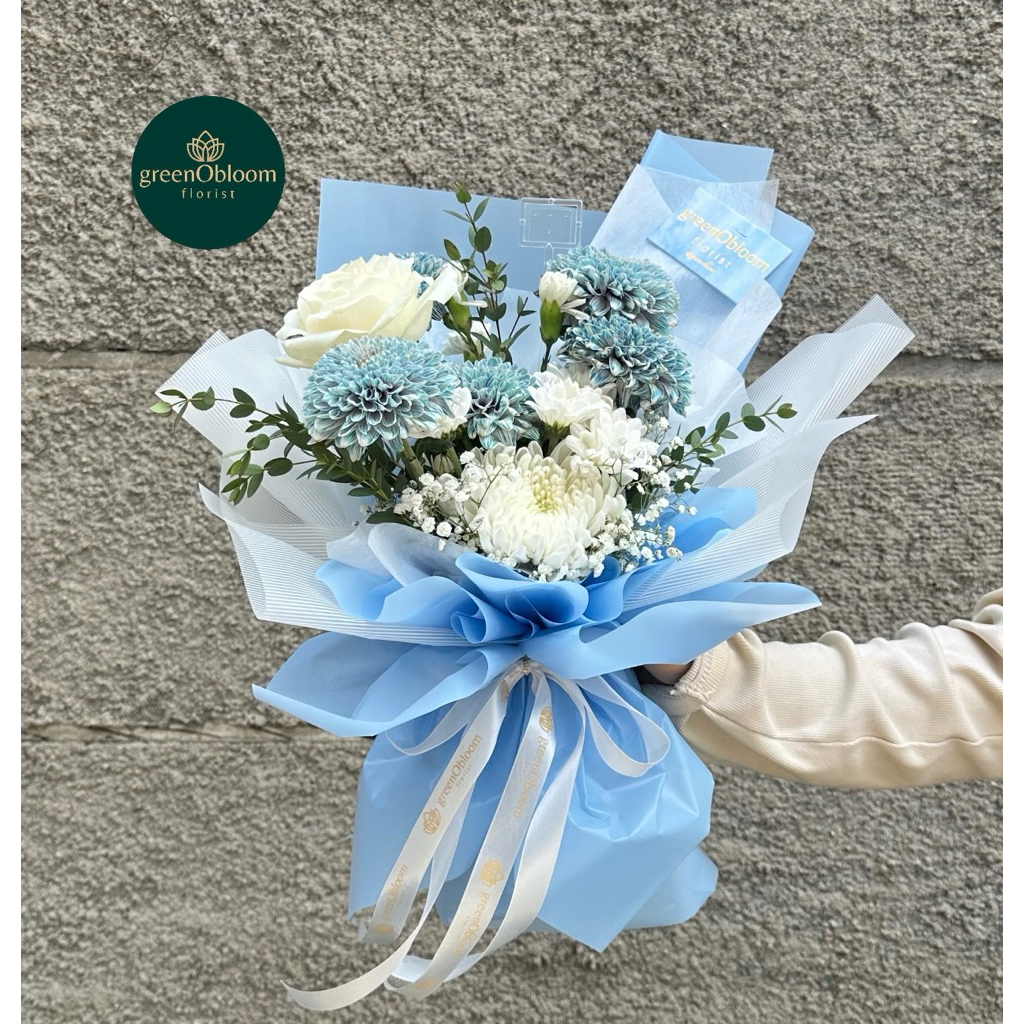 Buket Bunga Hidup Mawar Gompie Biru