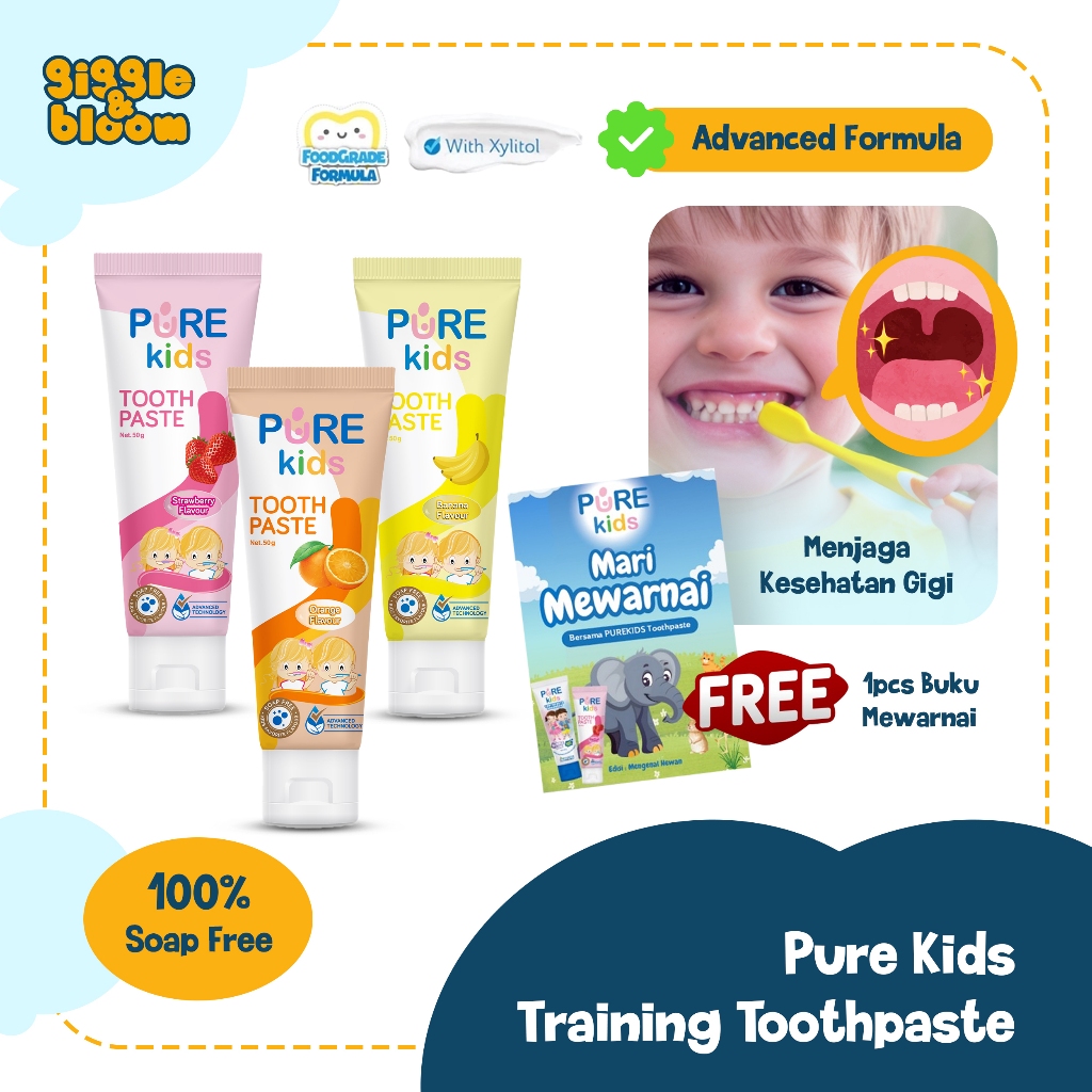 Pure Kids Training Toothpaste 50gr | Pasta Gigi Anak dengan Xylitol & Rasa Lembut Baby Friendly, Xyl