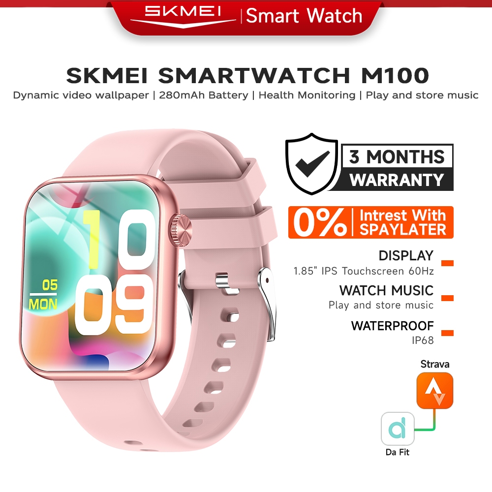 SKMEI M100 Smartwatch IP68 Waterproof Jam Tangan Musik 1.85inci Touchscreen Smartwatch Wanita Dukung