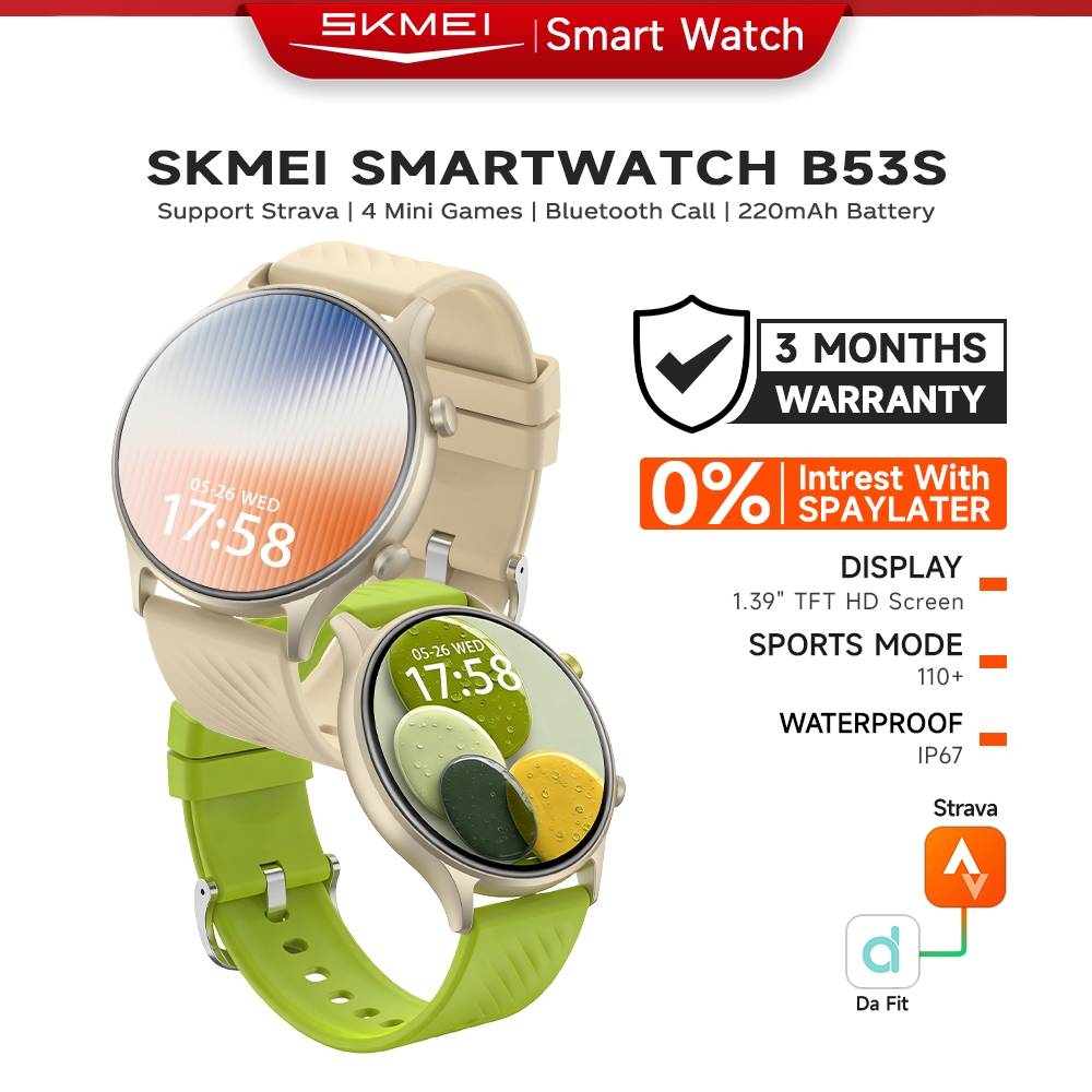 SKMEI B53S SmartWatch IP67 Waterproof Jam Tangan Pintar Unisex 1.39inci Touchscreen 3 Bulan Garansi 
