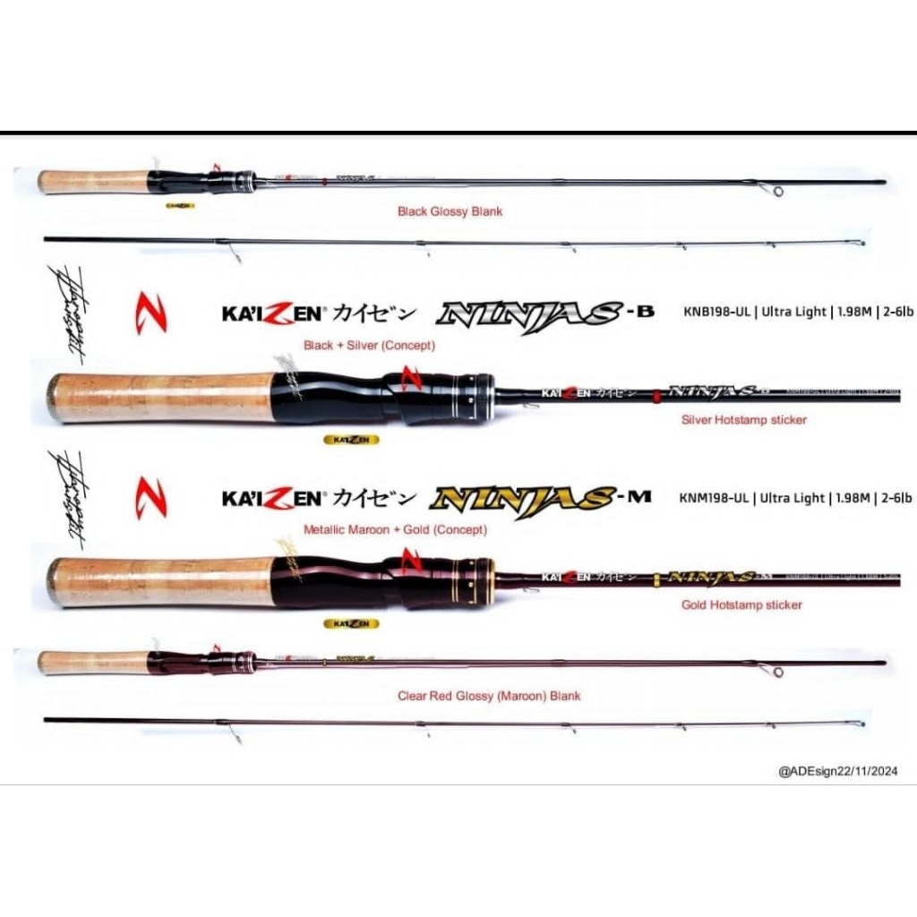 (TERMASUK PACKING PIPA) Joran Pancing Carbon Solid Ultra Light/Joran UL SPINNING KAIZEN  Ninjas 198c