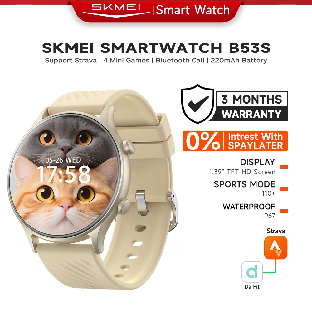 SKMEI B53S Smartwatch IP67 Waterproof 1.39inci Support Strava Jam Tangan Pria Smartwatch Wanita Eleg