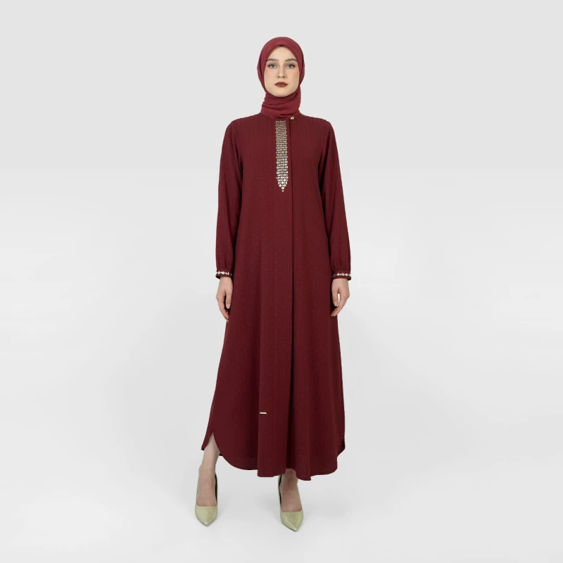 Hikmat Abaya C202533 Warna Maroon & Beige