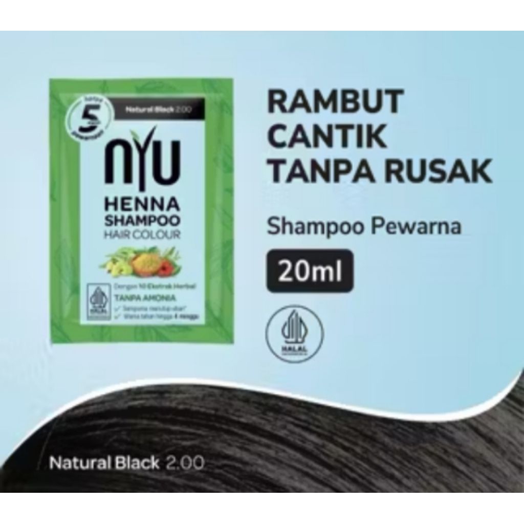 Nyu Henna Shampoo Colour Natural Black Sachet/Pewarna Rambut