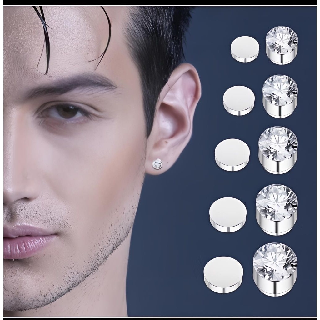 Anting Magnet Pria Wanita Mata Berlian Titanium Anti Karat & Luntur Fashion Style Korea Keren Kekini