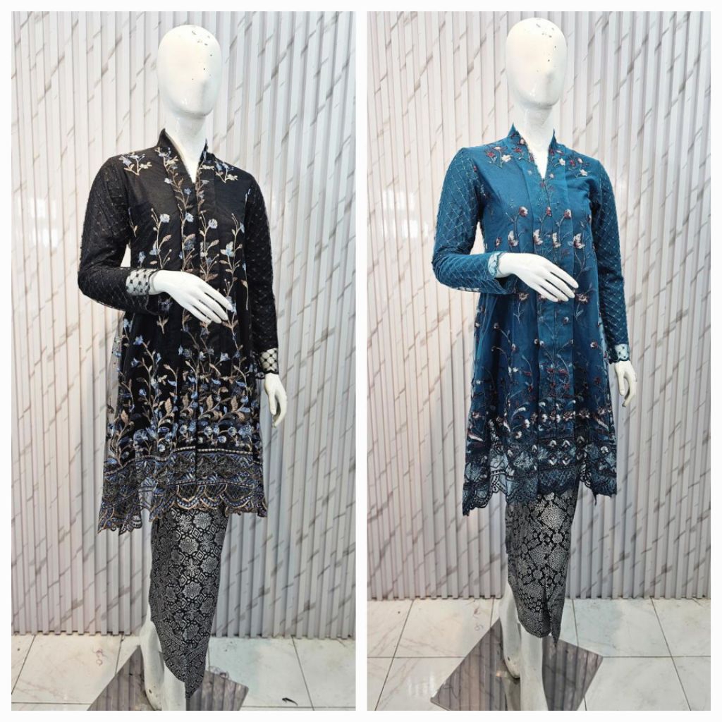 READY SETELAN ROK KEBAYA TUNIK BROKAT TILE MOTIF BUNGA