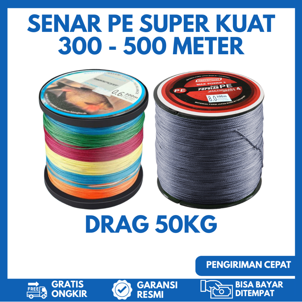 SENAR PANCING PE 300m - 500 meter senar pe senar pancing anti kriting senar pancing kuat 50 KG