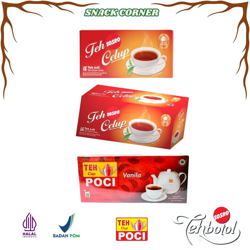 Teh Celup Sosro | Cap Botol Hijau | Poci | Hitam Berkualitas | Bonteh Teh Celup