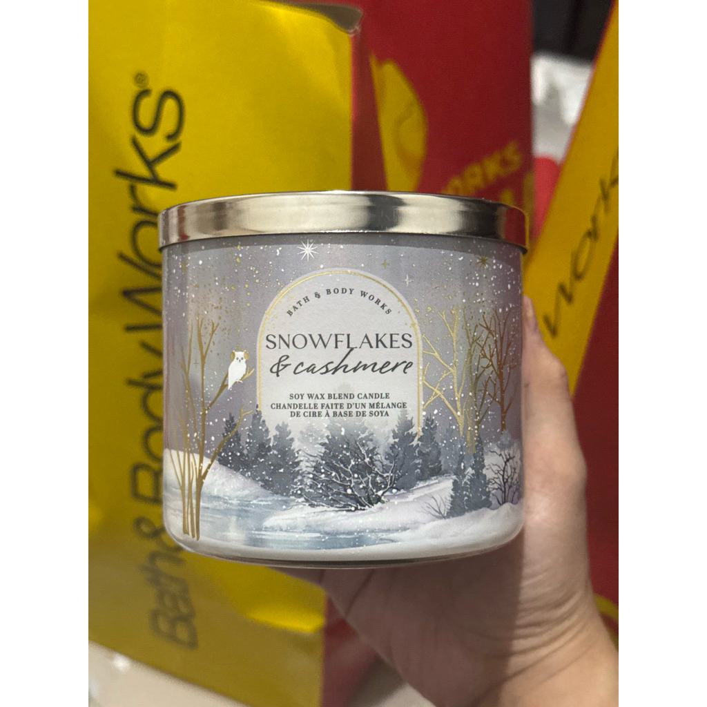 Bath & body works bbw Snowflakes & Cashmere candle 3 wicks 411g original 100% from store