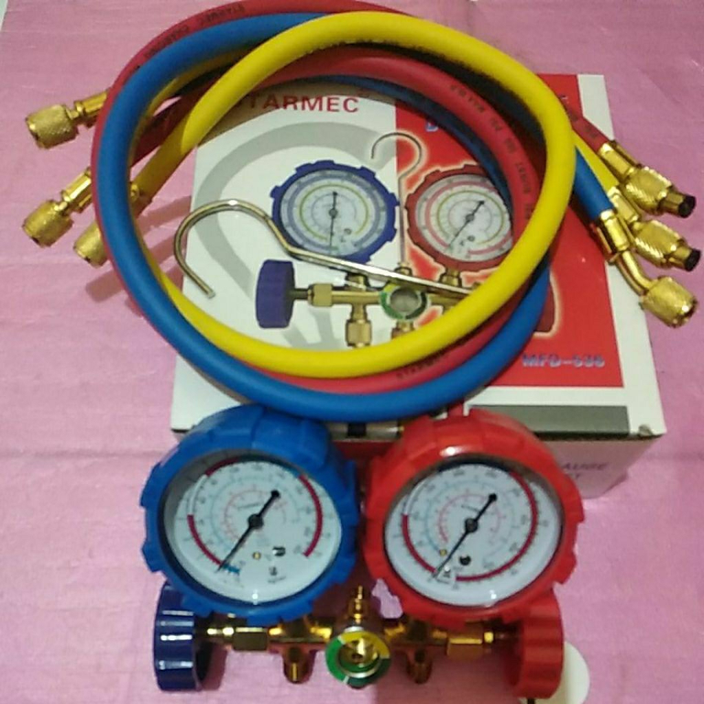 Maniful Double /set pengisian freon 220psi - 500psi
