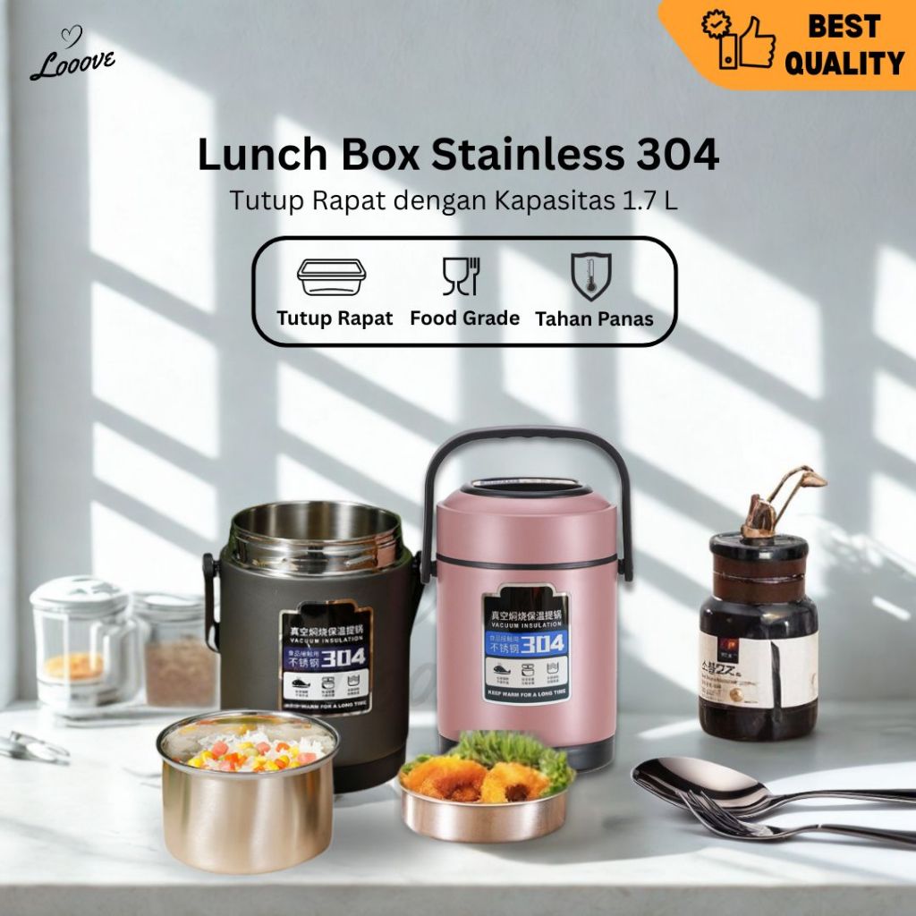 [SALE 5.5] Termos Sup Lunch Box Stainless 3 Lapis SUS 304 1.7L Food Grade –Tempat Bekal Sup Tahan Pa
