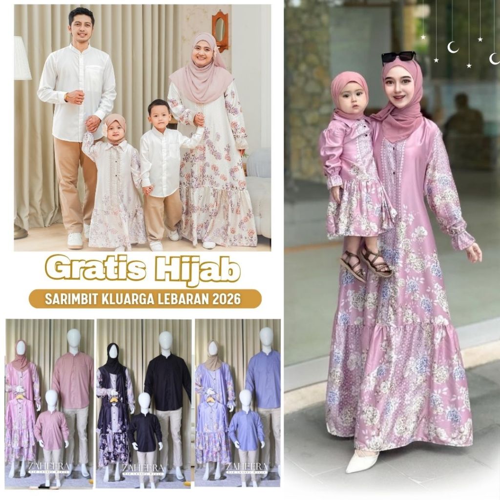 Baju Sarimbit Keluarga Premium Ibu Anak Ayah Zaheera Terbaru | Gamis Muslim Couple Mom Kid Motif Bun
