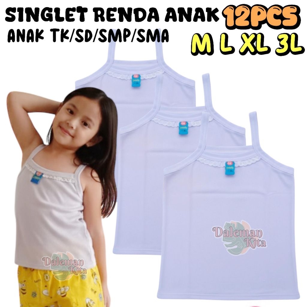 LUSINAN SINGLET RENDA ANAK PEREMPUAN REMAJA KATUN POLOS SD SMP SMA