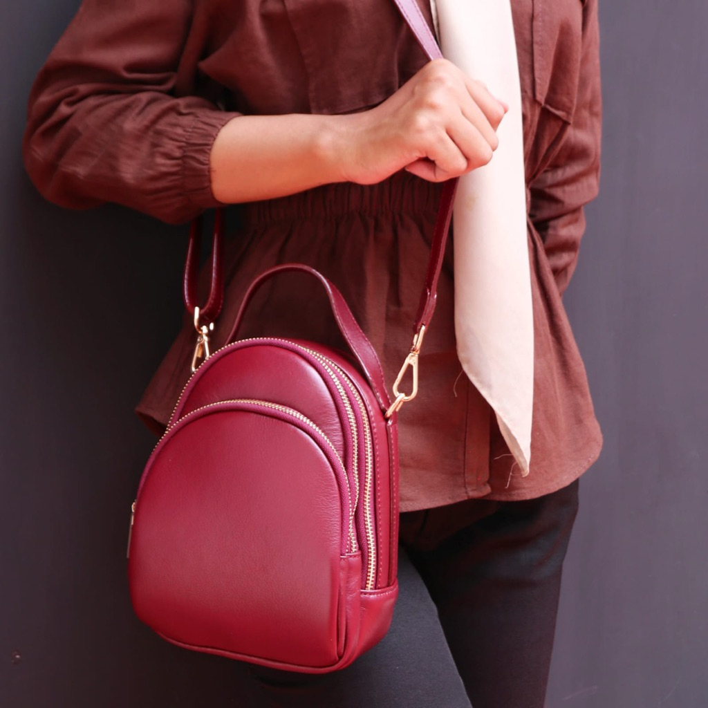 Tas Selempang Wanita 3 in 1 Kulit Sapi Asli Berkualitas Grad A ( 1734 ) Valiant Leather Sling Bag Ba
