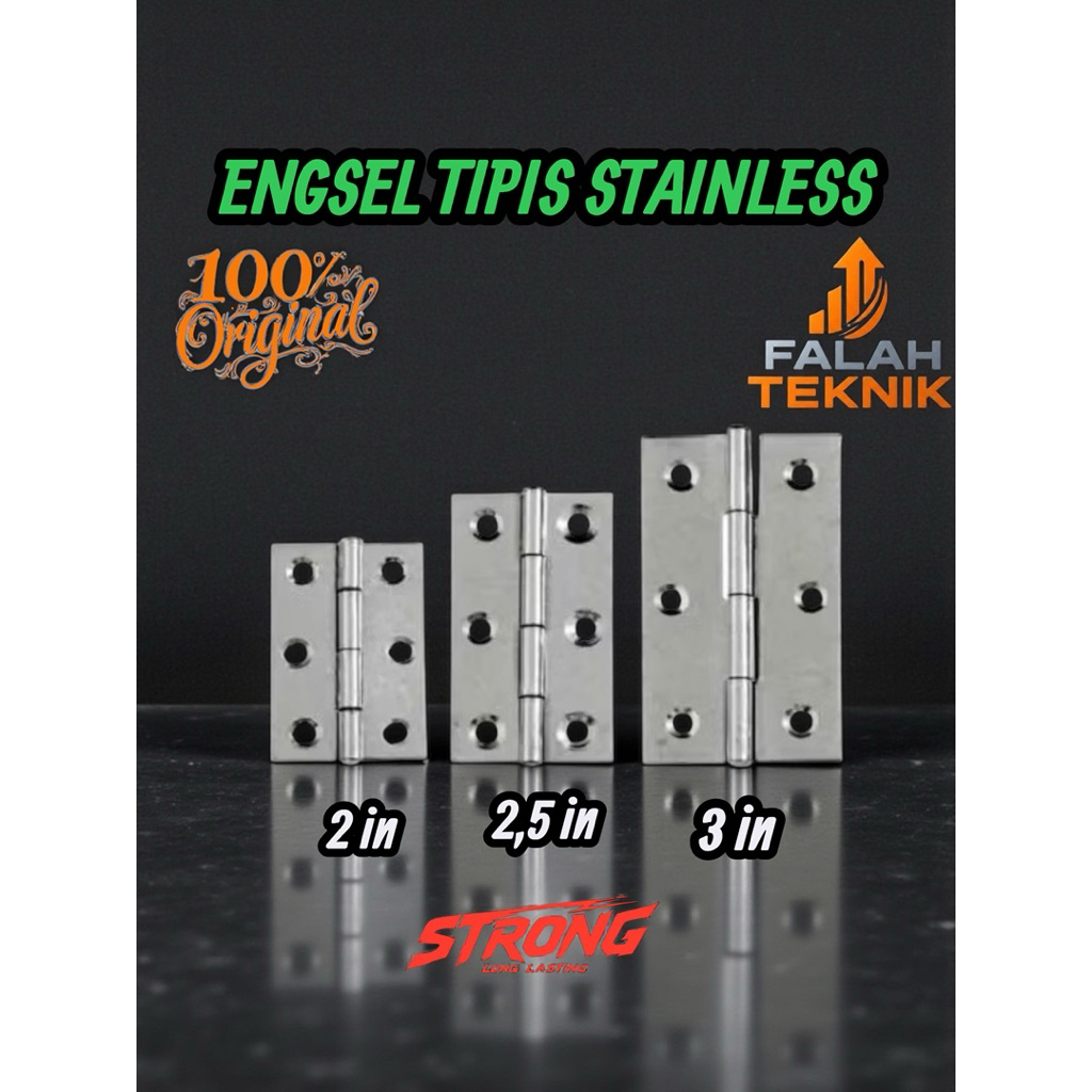 ENGSEL TIPIS STAINLESS 2 inch 2,5 inch DAN 3 inch ENGSEL JENDELA 2" 2,5" 3' Tanpa skrup