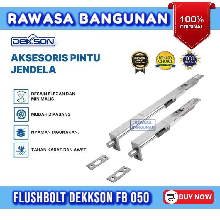 Flush Bolt Dekson FB 050 8"+12" Inch - Matt Black Grendel Tanam Pintu Kayu