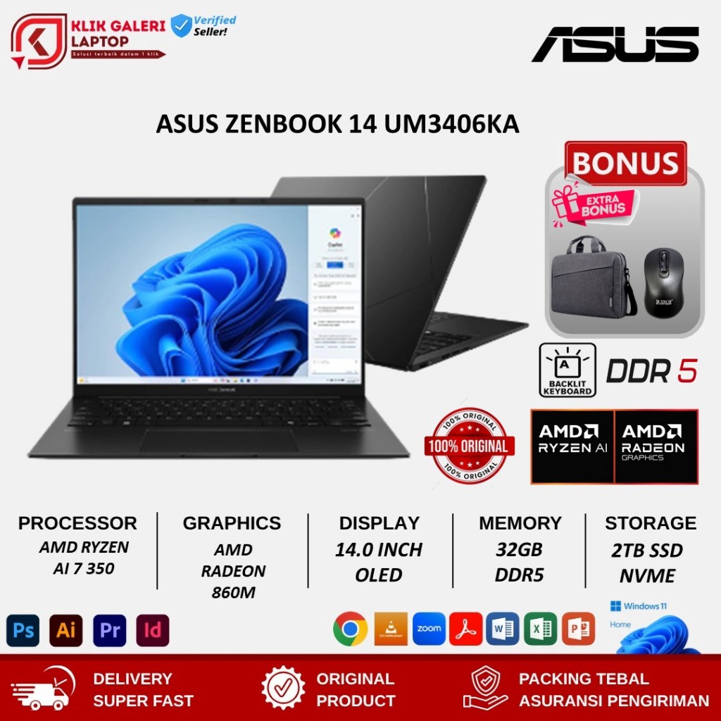 Asus Zenbook 14 UM3406KA Oled AMD Ryzen AI 7 350 Windows 11 Home