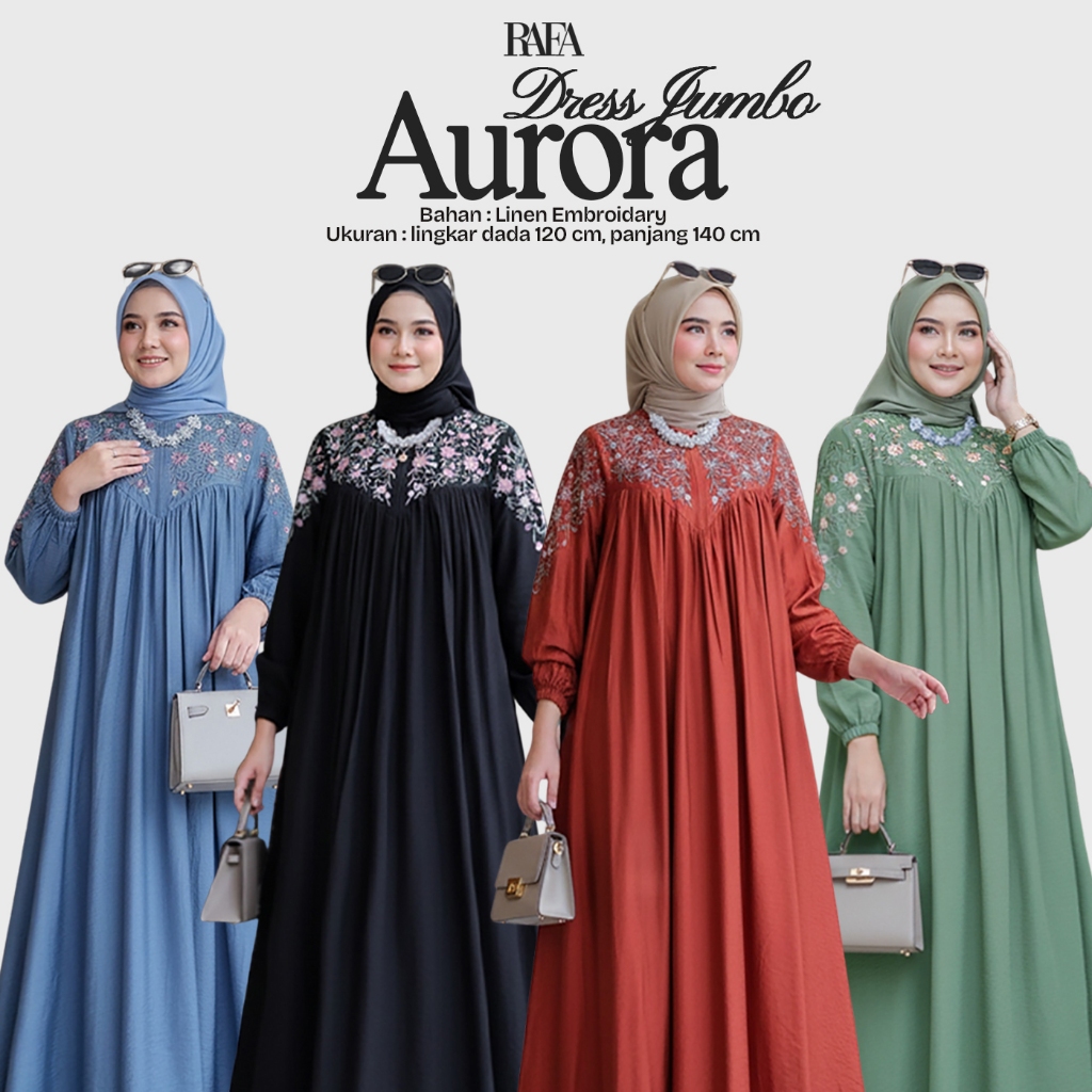 Gamis Jumbo LD 120 Aurora Dress Bahan Linen Embroidery Baju Muslim Pesta & Kondangan Big Size