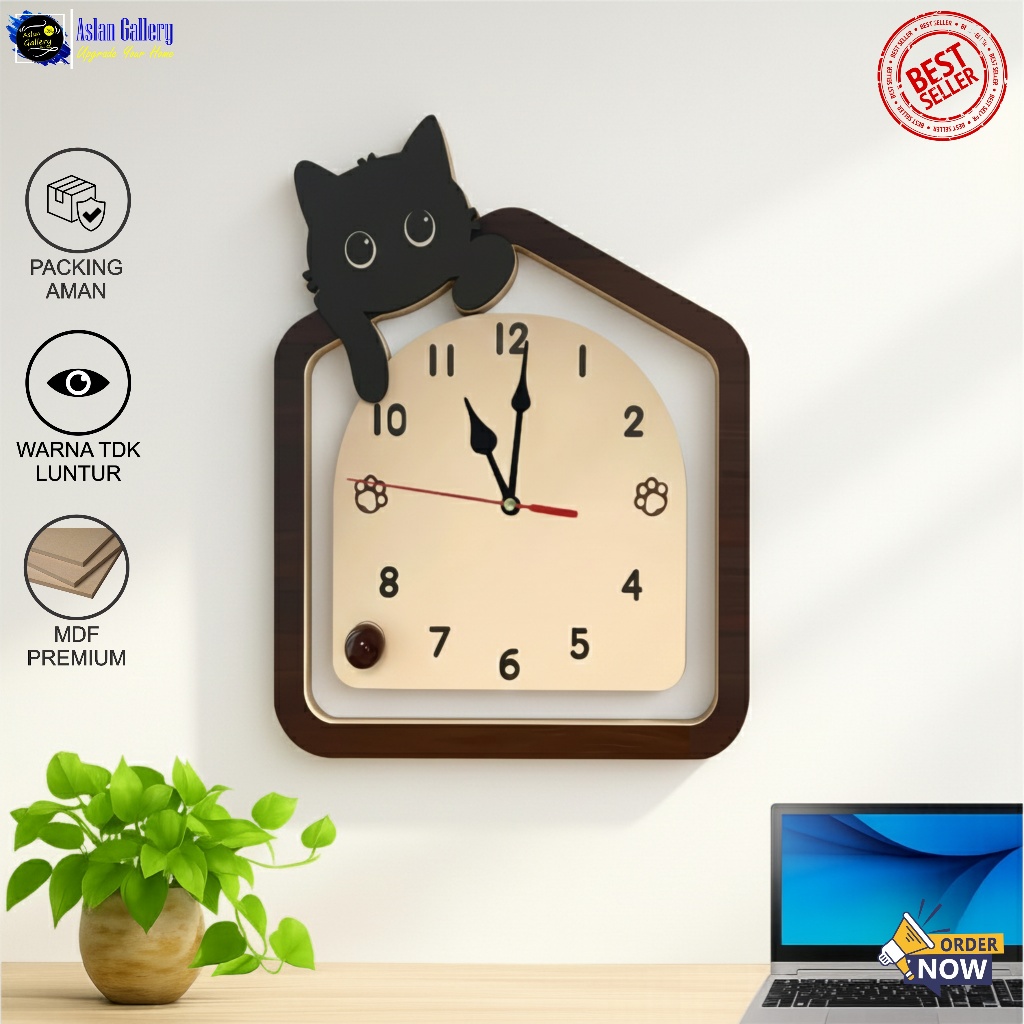 JAM DINDING UKIR 3D KARAKTER kucing aesthetic tempel karakter Dekorasi Rumah kamar tidur anak