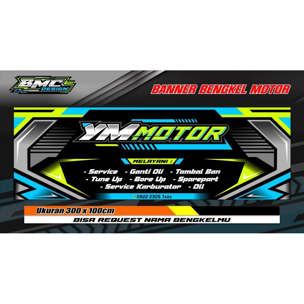 BANNER SPANDUK BENGKEL MOTOR Ukuran 300x100cm (Bisa Request Nama bengkelmu)