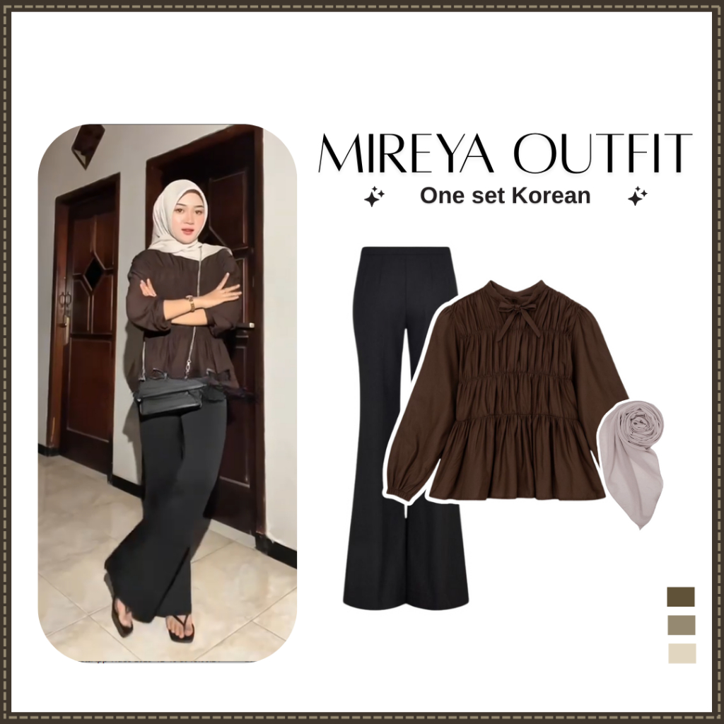 Outfit Simpel Dan Elegant Remaja Kekinian ( Celana + Cutbray + Blouse + Hijab ) Terbaru SET TC-208