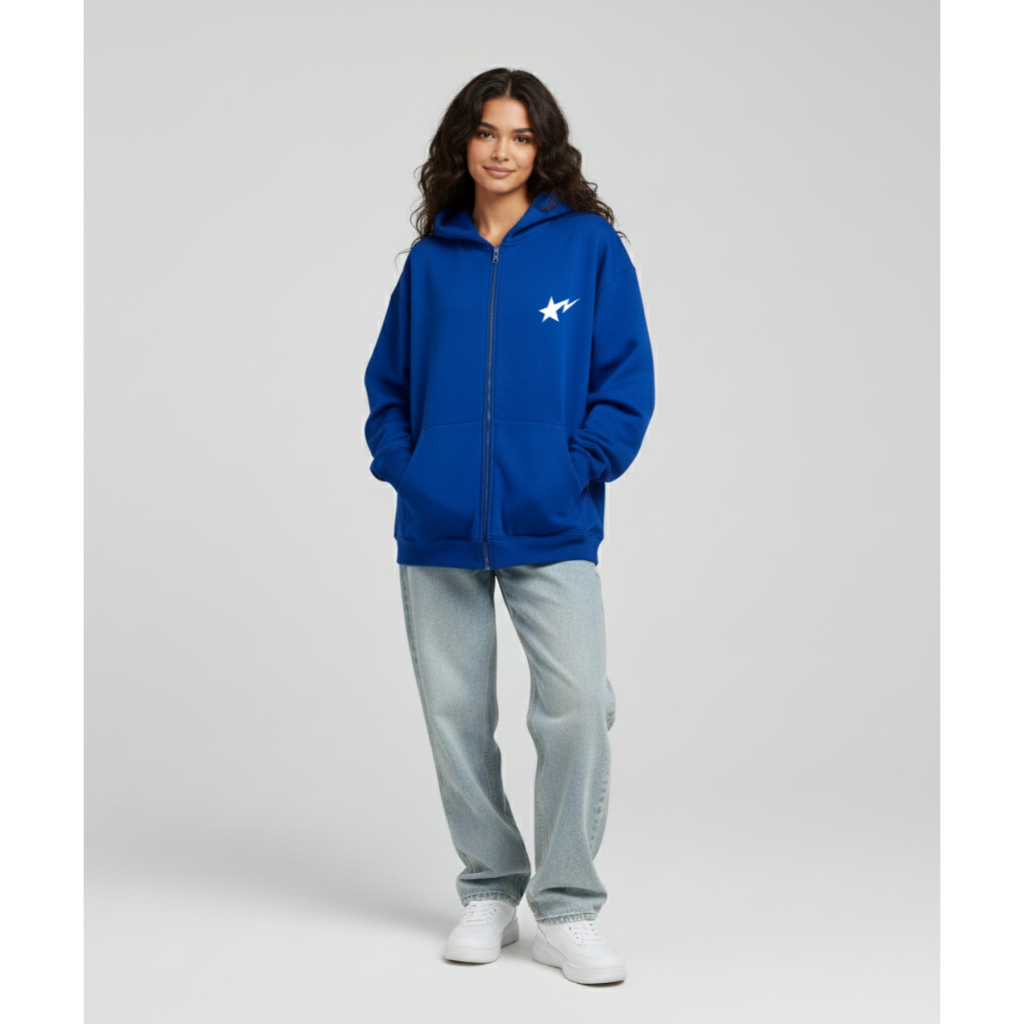 Hoodie Zipper Fullmoon Boxy Material Cotton Fleece Logo Longstar / Jacket Hoodie Fashion Korean Styl