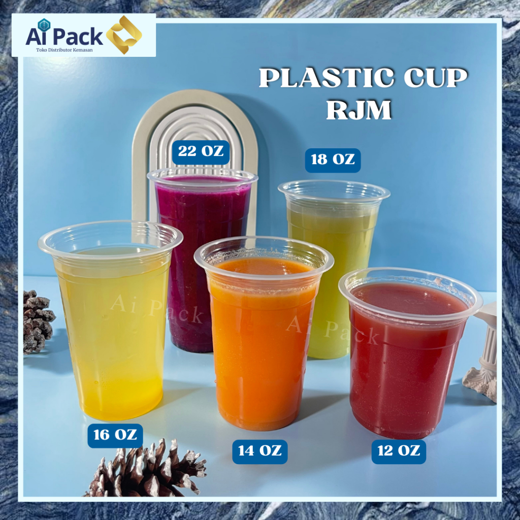 (ISI 50 BIJI) RJM Gelas Plastik PP 12 14 16 18 22 Oz / Gelas Saja 7gr / Plastic Cup / Bisa Seal