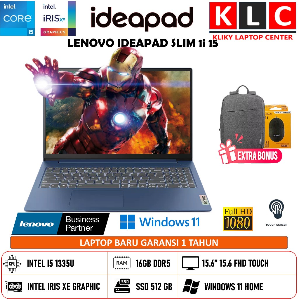 Laptop Kerja Lenovo Ideapad SLIM 1i 15 INTEL I5 1335U 16GB 512GB ABYYS BLUE