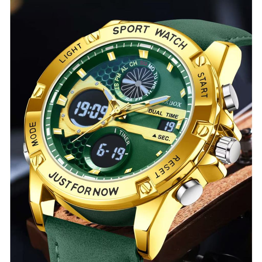 FOXBOX/New Trendy Personalized Electronic Watch Dual Display Movement Luminous Waterproof Fashion Ou