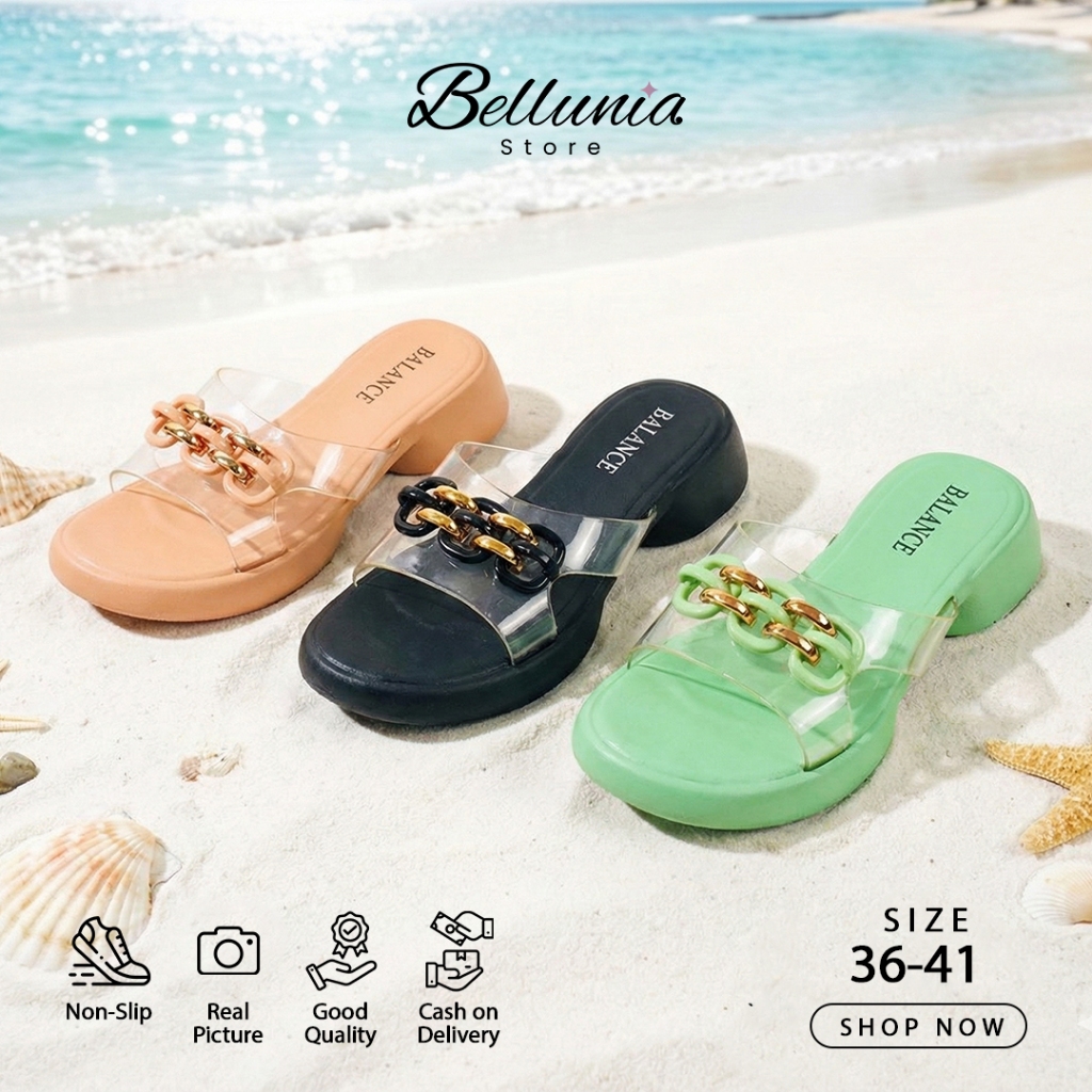 Sandal Wanita Ban Mika Rantai Gold Jelly Sendal Perempuan Wedges Murah Import Balance 1252-A2
