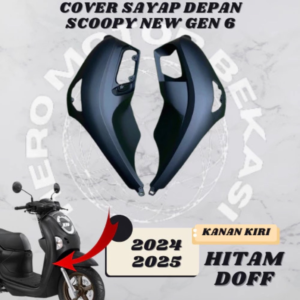 Cover Body Samping Depan Scoopy 2025 Cover Sayap Scoopy New 2025 Kanan Kiri Hitam Doff Original