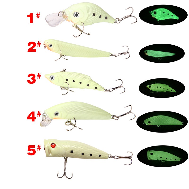 Umpan Pancing Minnow Crank Bait Glow In The Dark Koleksi Umpan Tiruan menyala dalam gelap