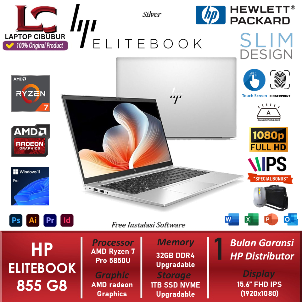 Laptop HP ELITEBOOK 855 G8 AMD Ryzen 7 Pro 5850U RAM 32GB 1TB SSD FHD IPS Touch Win10Pro
