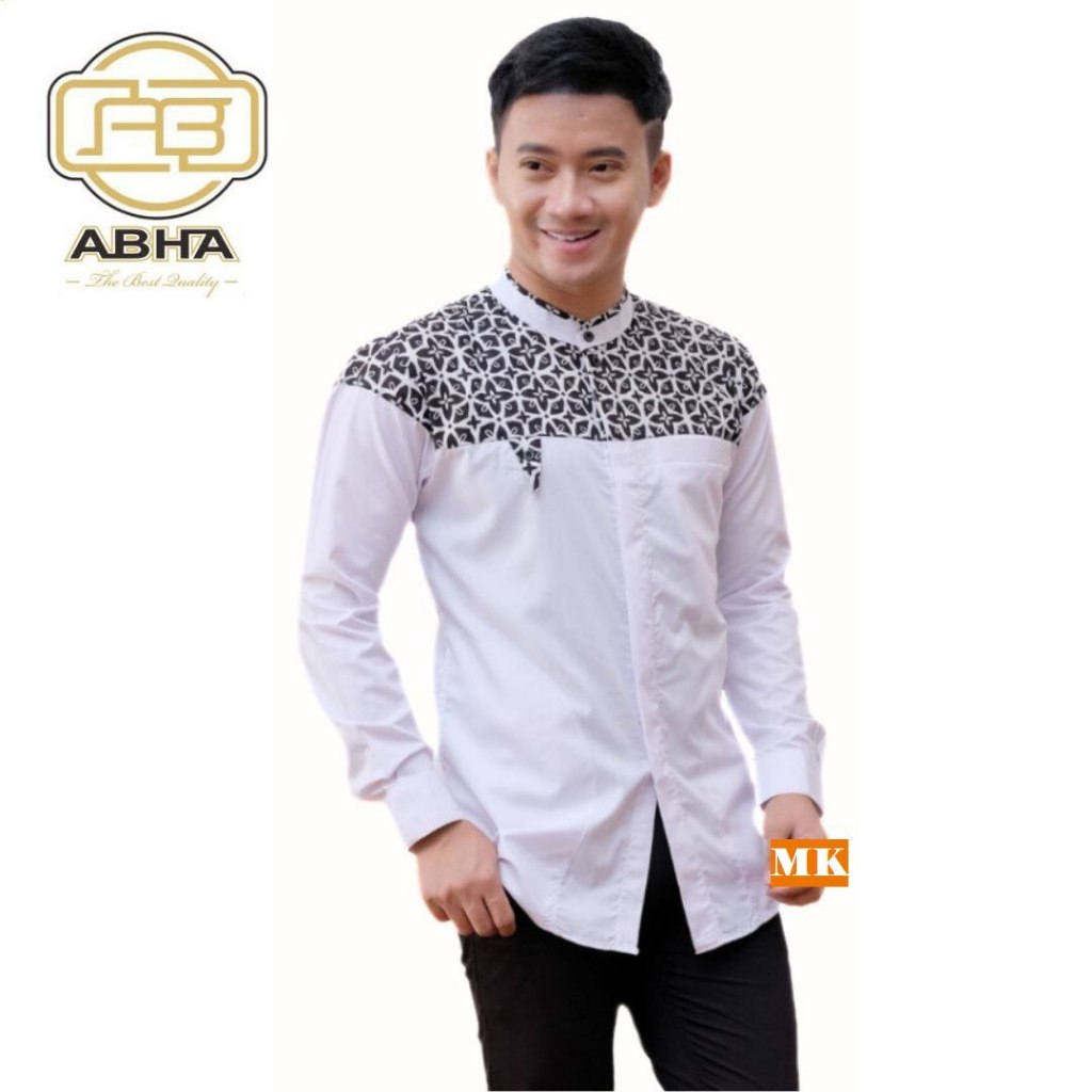 Abha - Baju Koko Pria Lengan Panjang - Baju Muslim Putih - Motif Arjuna