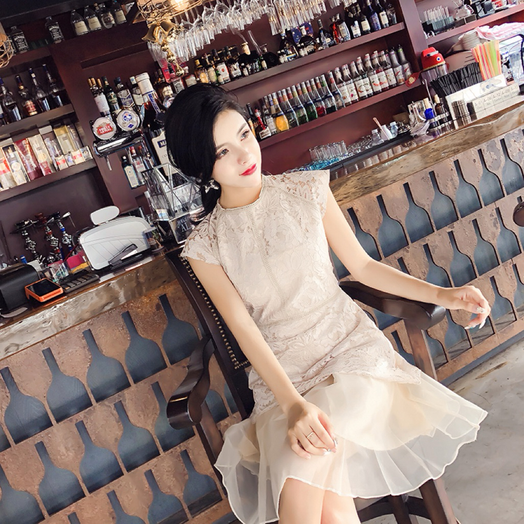 DRESS MINI BRUKAT PRADA MIX ORGANZA PESTA CREAM KOREANSTYLE BKK VINTAGE FAIRY
